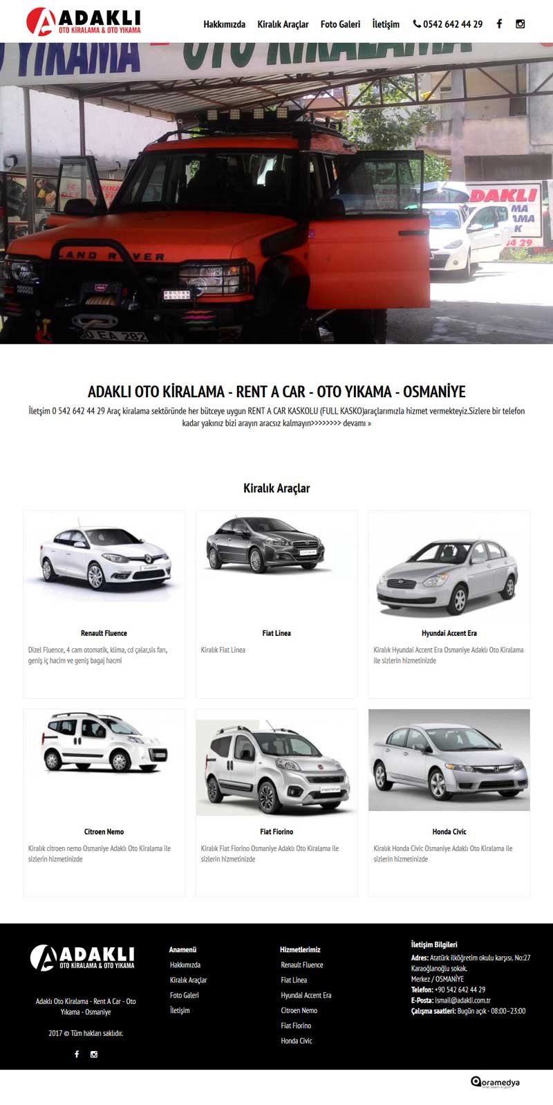 Adaklı Oto Kiralama - Rent A Car - Oto Yıkama - Osmaniye Web Sitesi Tasarımı