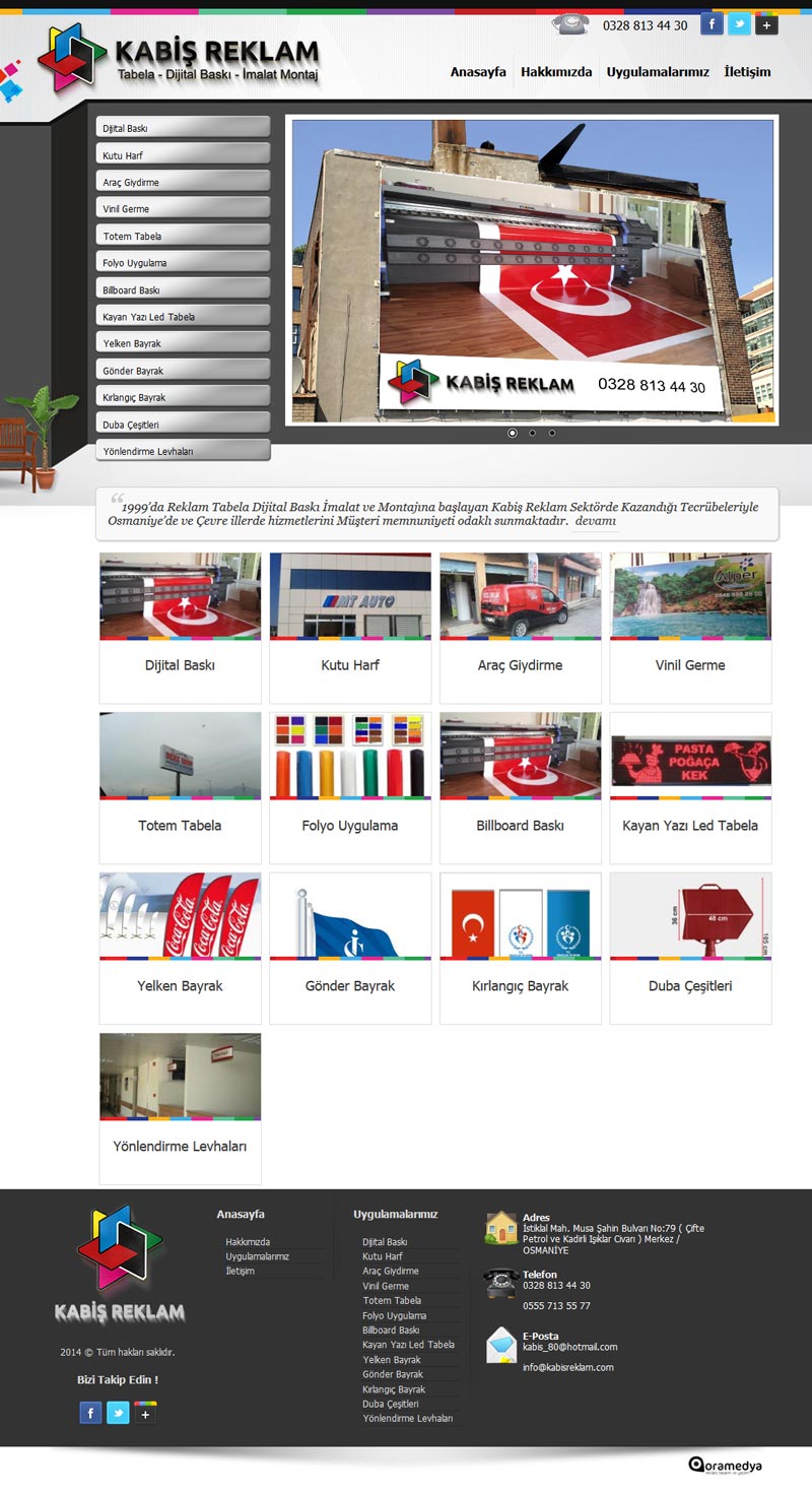 Kabiş Reklam Tabela Totem Dijital Baskı Osmaniye Web Tasarım