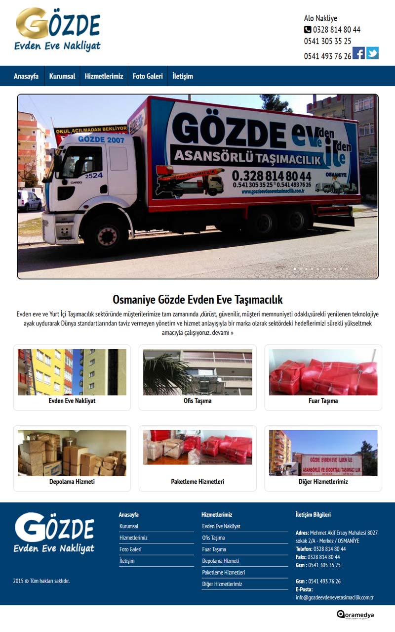 Gözde evden eve Taşımacılık Nakliyat osmaniye web sitesi tasarımı